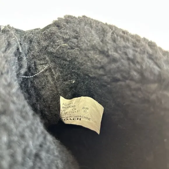 Coach Janelle Turnlock Black Suede & Shearling Boot Size 6.5B - Picture 4 of 16